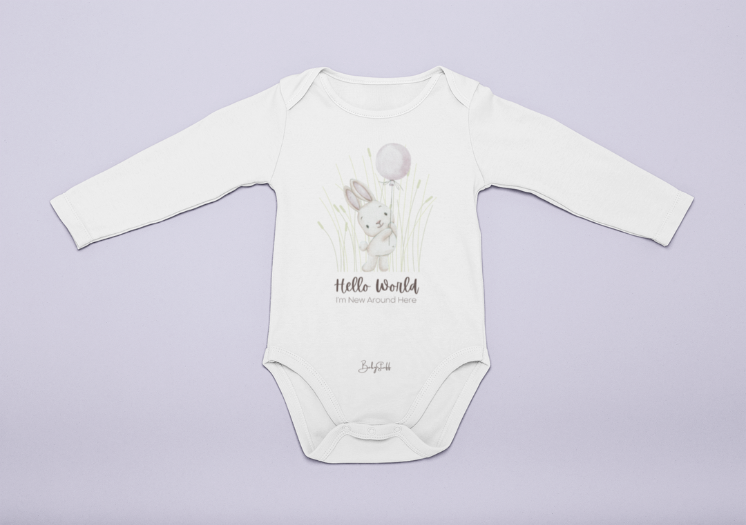 "Hello World” Whisper Rabbit Edition | long Sleeve Baby Grows by  – ["Baby Grow","Hello World","Not Personalised"] from BabyStuff.com.mt