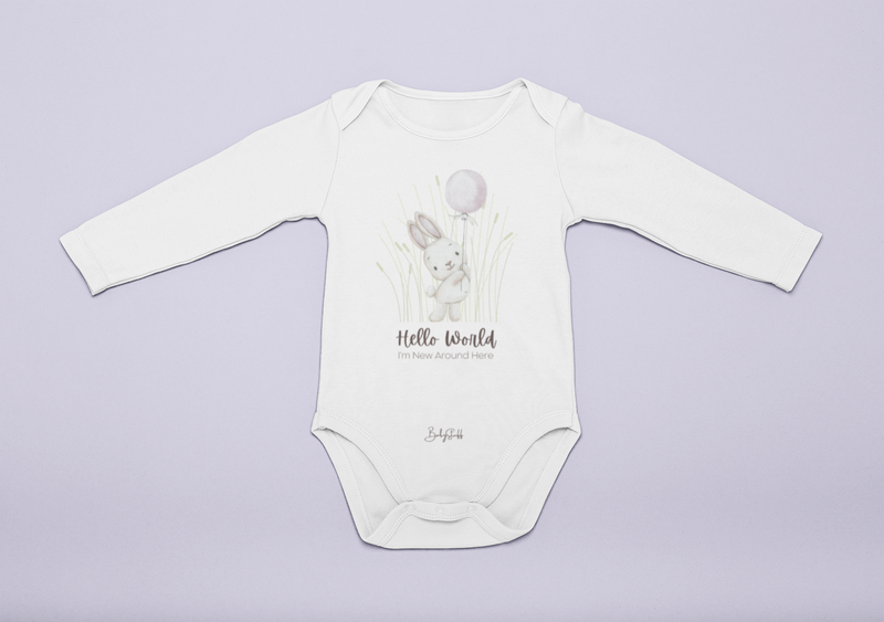 "Hello World” Whisper Rabbit Edition | long Sleeve Baby Grows by  – ["Baby Grow","Hello World","Not Personalised"] from BabyStuff.com.mt