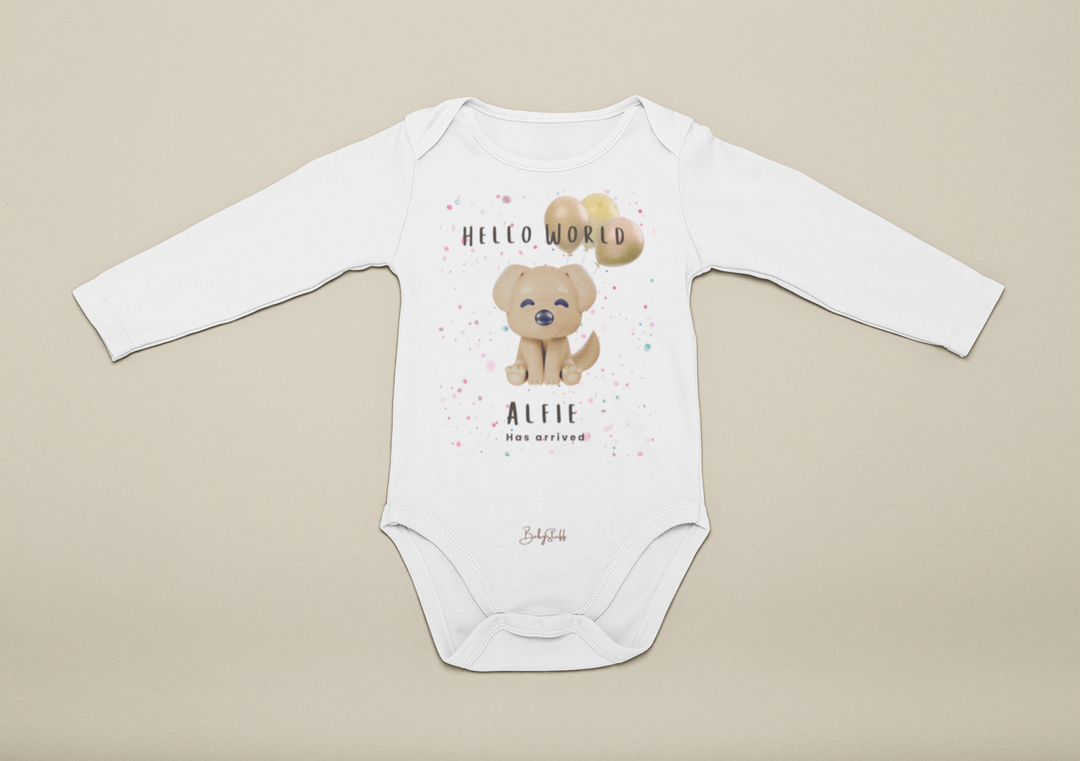 "Hello World" Cacao Pup Edition Baby Grow