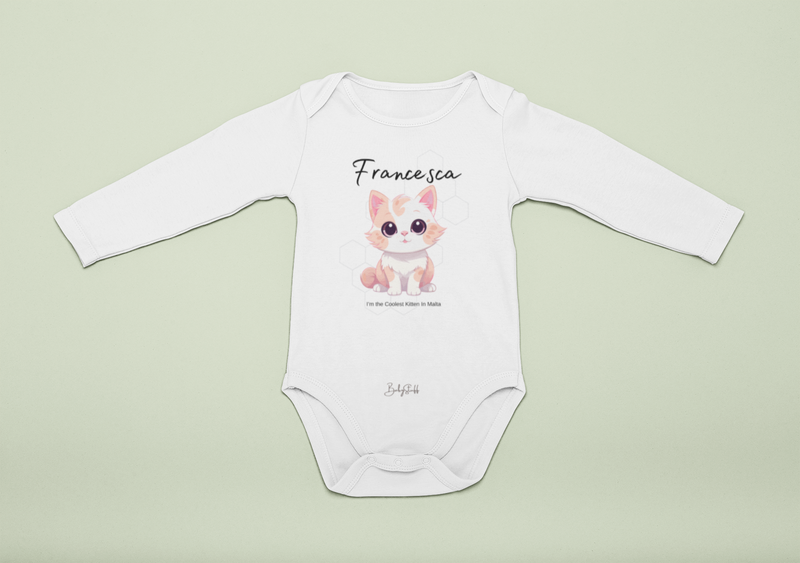 Coolest Kitten in Malta - Elegant Fluff Baby Grow | Long Sleeve Baby Grows by  – ["Baby Grow","Personalised"] from BabyStuff.com.mt