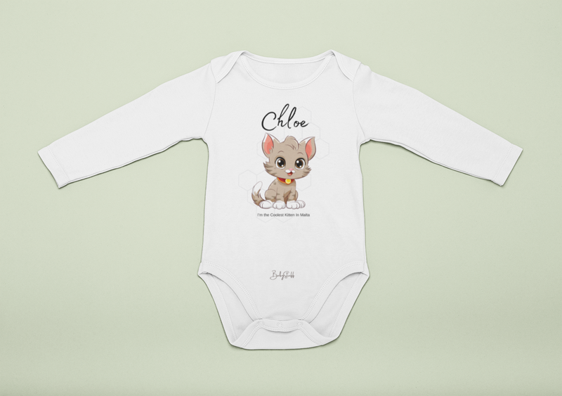 "Chloe: I'm the Coolest Kitten in Malta" Long Sleeve Baby Grow