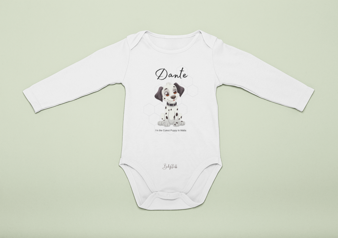 "Dante: I'm the Cutest Puppy in Malta" Long Sleeve Baby Grow