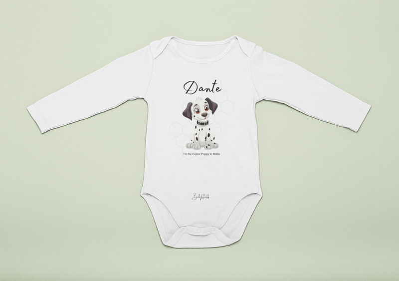 "Dante: I'm the Cutest Puppy in Malta" Long Sleeve Baby Grow