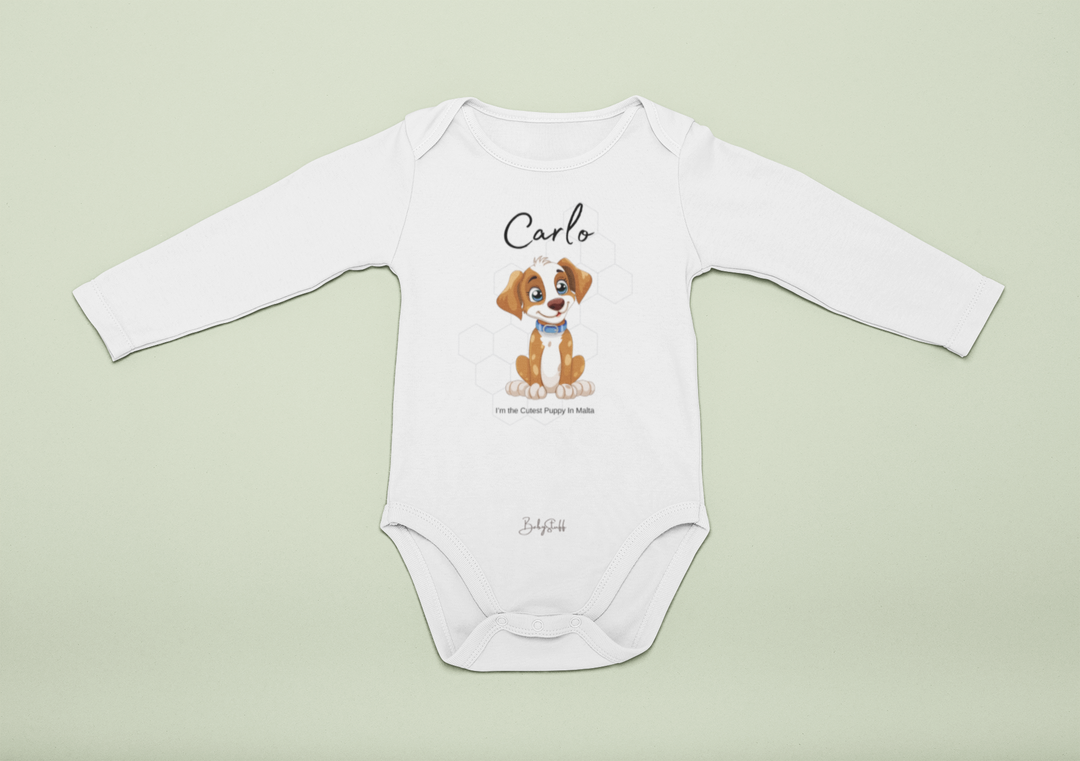 "Cutest Puppy in Malta - Tail Wagger Long Sleeve Baby Grow"