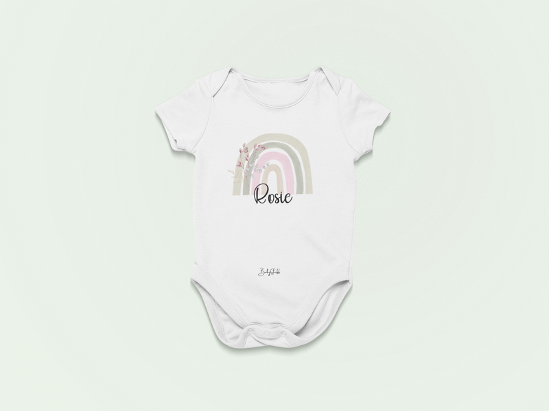 Boho Rainbow Bloom Baby Grow – Personalised Baby grow