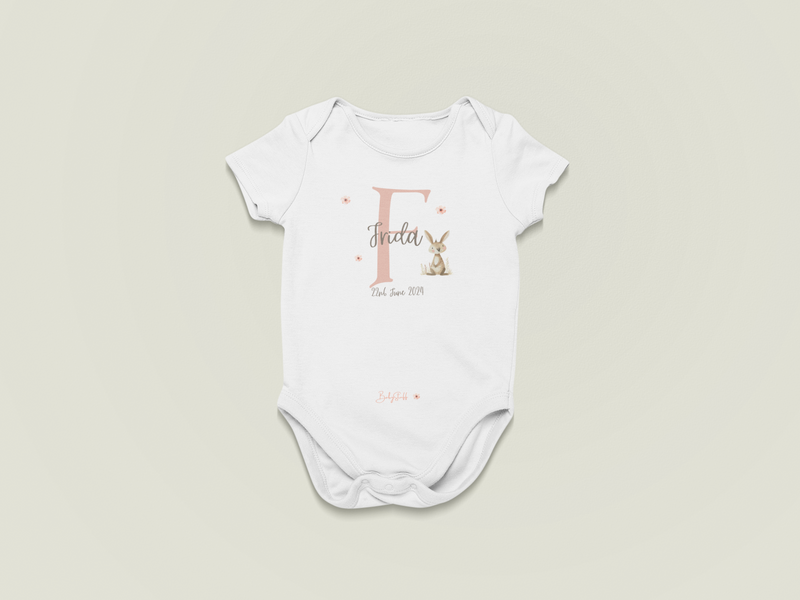 Signature Baby Name Rabbit Design Baby Grow | Short Sleeve Baby Grows by  – ["Baby Grow","Birthdate Celebration","Name Me","Personalised"] from BabyStuff.com.mt