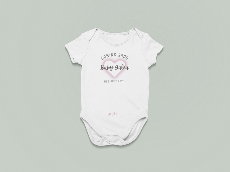 Heartfelt "Coming Soon" Baby Grow | Short Sleeve Baby Grows by  – ["Baby Grow","Coming Soon","Personalised","Photo Prop"] from BabyStuff.com.mt