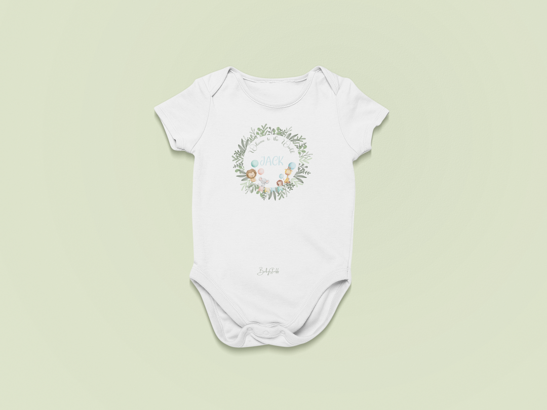 “Welcome to the World” Personalised Baby Grow | Short Sleeve Baby Grows by  – ["Baby Grow","New Arrival","Personalised"] from BabyStuff.com.mt