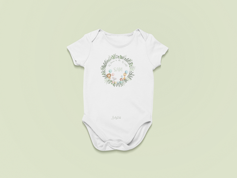 “Welcome to the World” Personalised Baby Grow | Short Sleeve Baby Grows by  – ["Baby Grow","New Arrival","Personalised"] from BabyStuff.com.mt