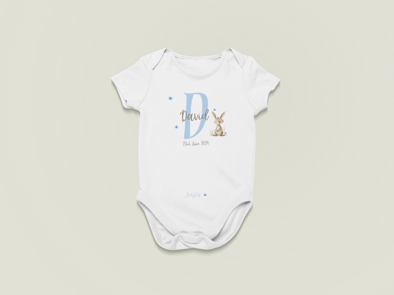 Signature Baby Name Rabbit Design Baby Grow | Short Sleeve Baby Grows by  – ["Baby Grow","Birthdate Celebration","Name Me","Personalised"] from BabyStuff.com.mt