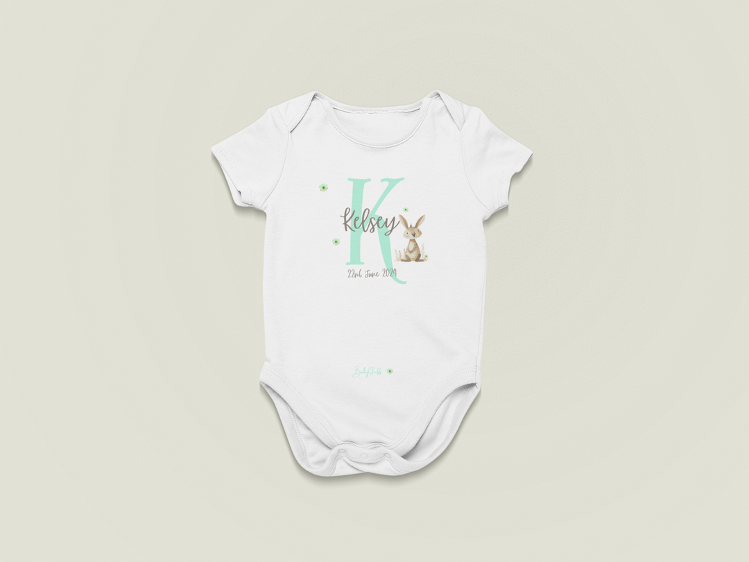 Signature Baby Name Rabbit Design Baby Grow | Short Sleeve Baby Grows by  – ["Baby Grow","Birthdate Celebration","Name Me","Personalised"] from BabyStuff.com.mt