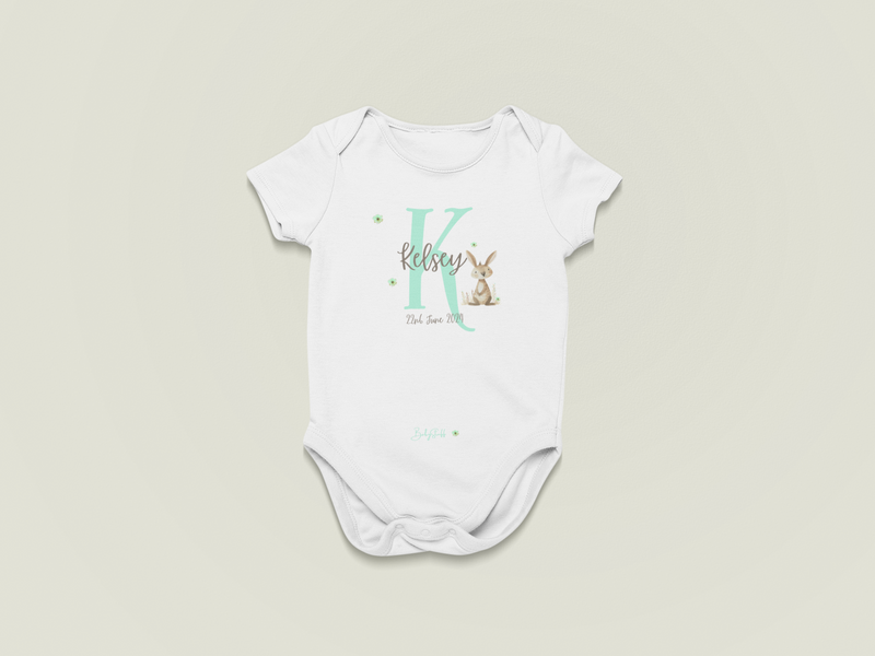 Signature Baby Name Rabbit Design Baby Grow | Short Sleeve Baby Grows by  – ["Baby Grow","Birthdate Celebration","Name Me","Personalised"] from BabyStuff.com.mt