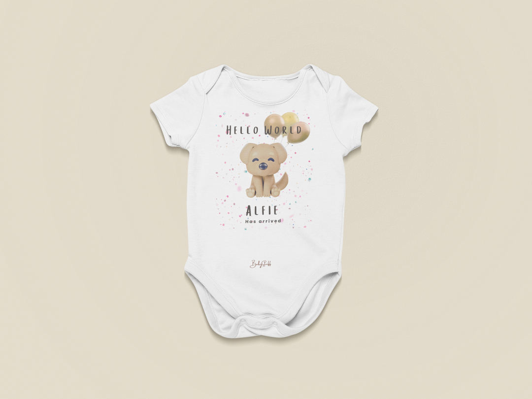 "Hello World" Cacao Pup Edition Baby Grow