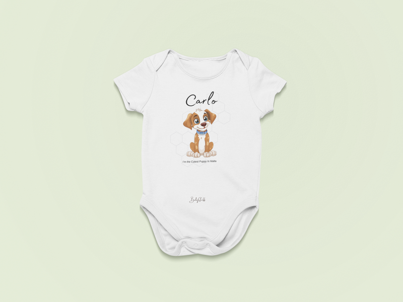 "Cutest Puppy in Malta - Tail Wagger Short Sleeve Baby Grow"
