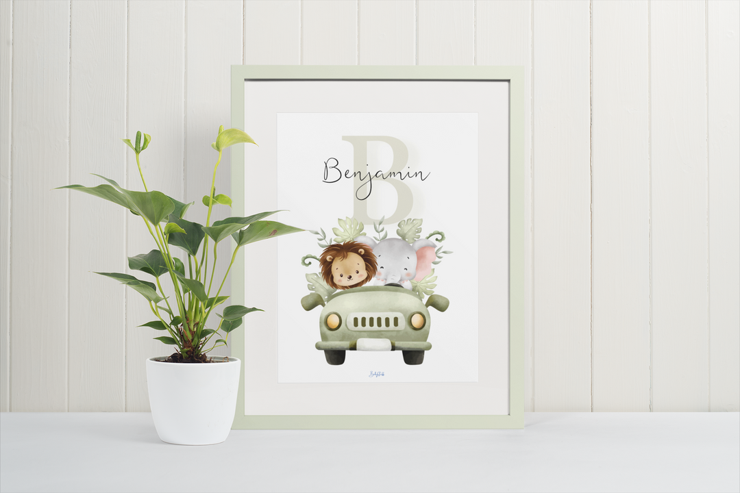 Jungle Jeep "Featherly" A3 Print | A3 Nursery & Bedroom Prints by  – ["Personalised","Prints"] from BabyStuff.com.mt