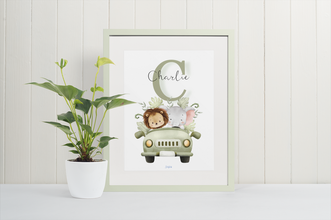 Jungle Jeep "Featherly" A3 Print | A3 Nursery & Bedroom Prints by  – ["Personalised","Prints"] from BabyStuff.com.mt