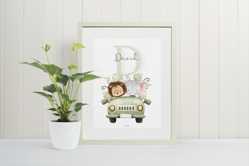 Jungle Jeep "Featherly" A3 Print | A3 Nursery & Bedroom Prints by  – ["Personalised","Prints"] from BabyStuff.com.mt